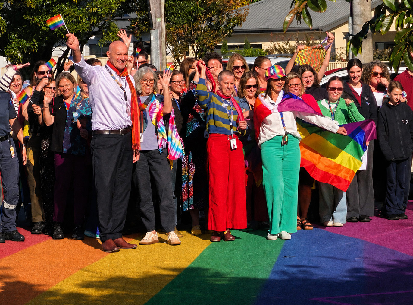 A group of staff and the community from South Gippsland Hospital taking part in a walk to support LGBTQIA.